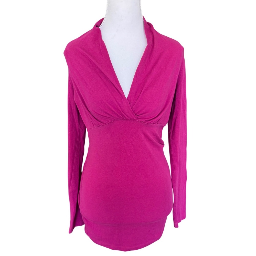 Y2K Cabi Pink Tunic Top V-Neck Magenta Long Sleeve Tee Barbiecore Preppy Small